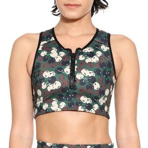 Adam Selman Zip-Front Cherry-Print Crop Top L